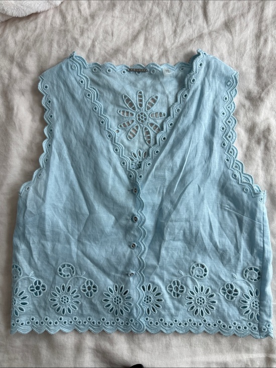 Elie Tahari Tops - Elie Tahari Light Blue Eyelet Linen-Blend Camisole Top